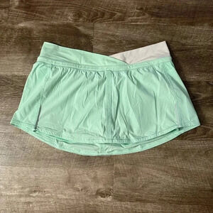 Lululemon Run Pace Skirt Wagon Stripe Fresh Teal/White size 10 tennis run skort